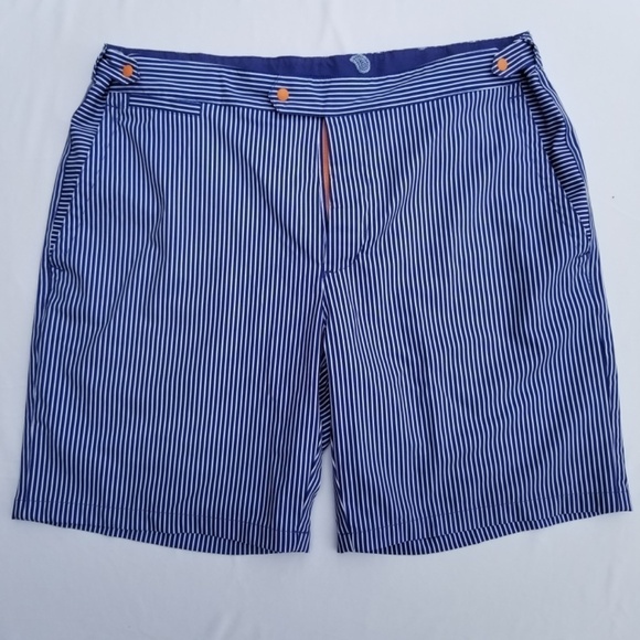 B. DRADDY- Men’s Sz. Large- Blue And White Stripe Swim Trunks- Golf Board Shorts - Picture 1 of 11